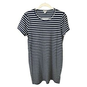 J Crew Dress Womens M Shirt Dress Midi Navy Striped Nautical 100% Cotton